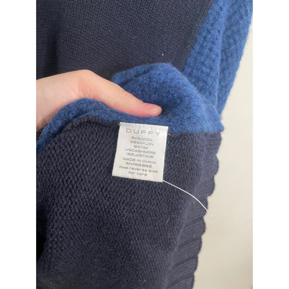 Duffy Blue Mixed Knit Wool Yak Cashmere Blend Sweater Size Large Quiet Luxury - Picture 9 of 9